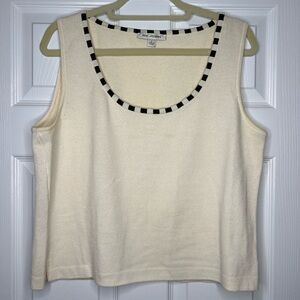 St. John Ivory Knit Tank Top with Contrast Trim - Size L